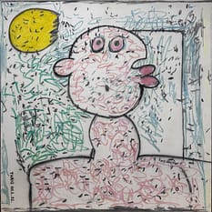 Recent Works A Sulking Generation Beneath the Moonlight of Disheartenment by Tariq Gill, a contemporary figurative mixed media painting depicting a symbolic female figure beneath the moon with an expression of quiet disappointment.
